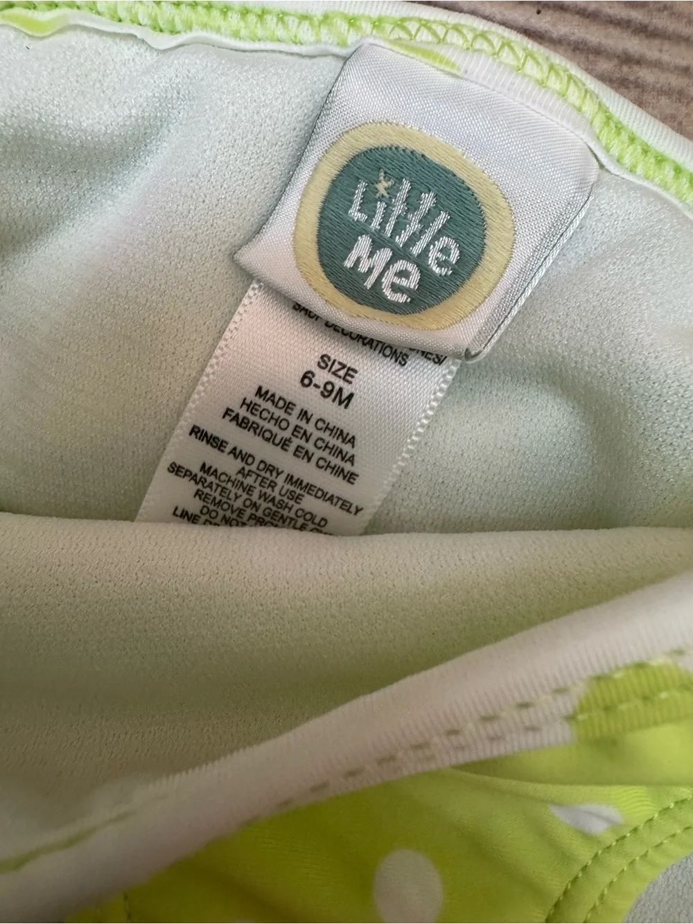 Little Me Lime Green & White Polka Dot Rashguard Set with Pink Flamingo